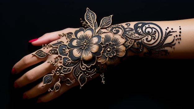 Photo henna tattoo on a womans hand