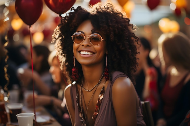 Her infectious smile celebrates life at a vibrant festival