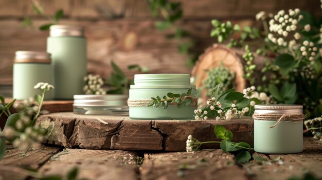 Photo herbal cosmetic jars with natural decor