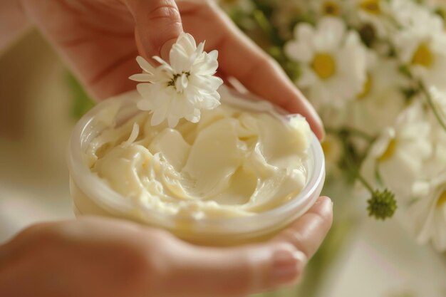 Herbal cream in healing hands