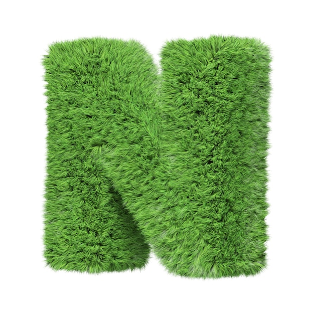 Herbal grass alphabet uppercase letter N, turned clockwise. Isolated on white 3D illustration.