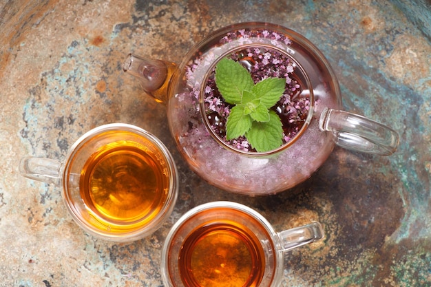 Herbal medicine Herbal tea with mint and oregano