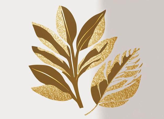 Herbal minimalist gold leaves on white background