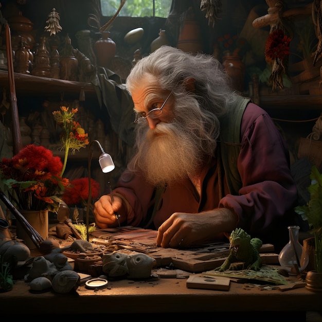 An herbalist old man working in a laboratory