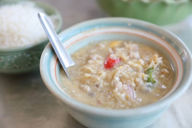 Herbed Soya Beans with Minced Pork in Coconut Milk with Fresh Vegetables