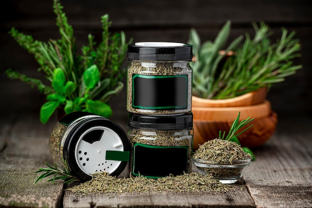 Herbes de Provence mixture of dried herbs marjoram rosemary thyme oregano used with grilled food and stew