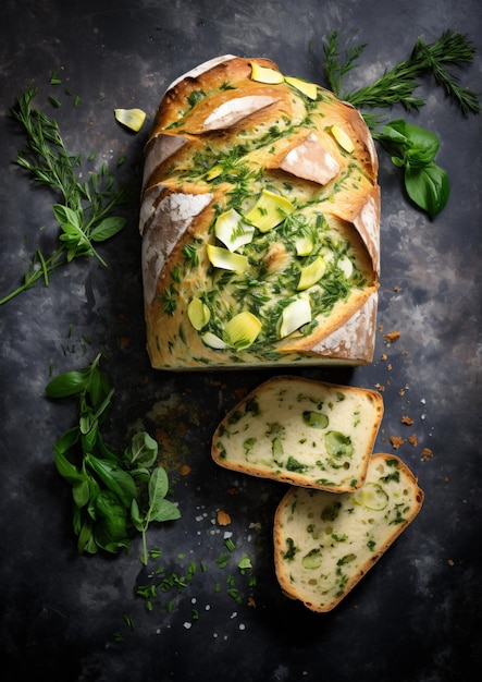 HerbInfused Homemade Bread on Light Stone Background