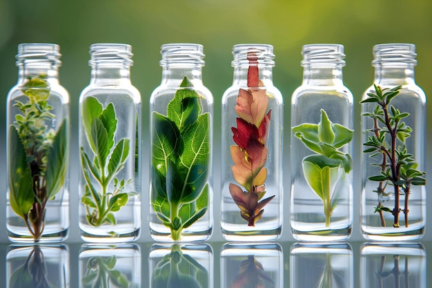 Herbs in a glass vials Herbs growing in glass bottles