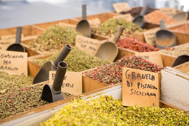 Herbs and spices street market of Sicily Italy