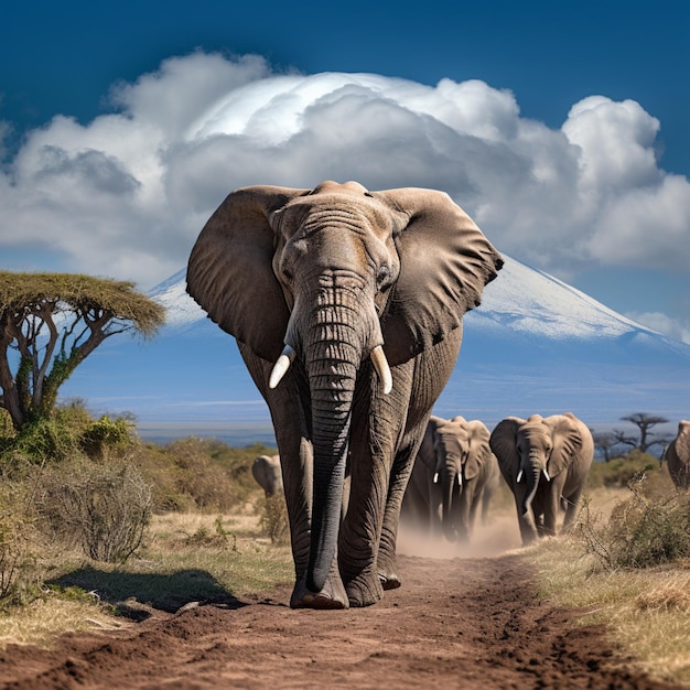 Herd of african group of elephants standing images Generative AI