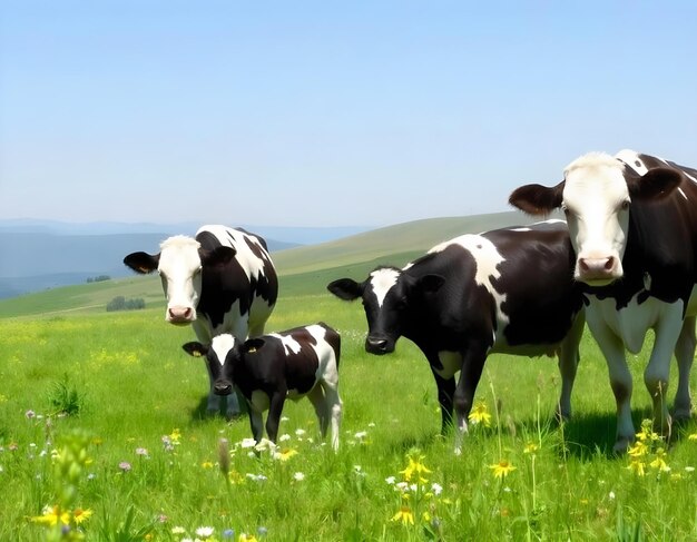 Photo a herd of cows in a field with a sky background