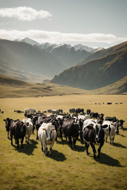 herd cows on new zealand grass field