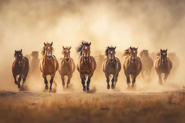 Photo herd of horses galloping