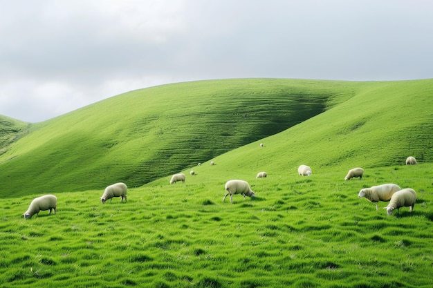 A Herd of Sheep Grazing on a Lush Green Hillside