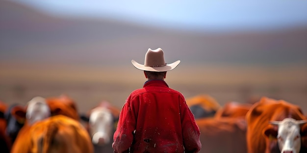 Herding cattle A cowboy in a hat Concept Cowboy Life Cattle Ranching Western Heritage Livestock Handling Rodeo Skills