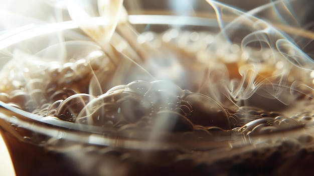 Here is a description that could be used for the image Closeup of bubbles in a glass of cola