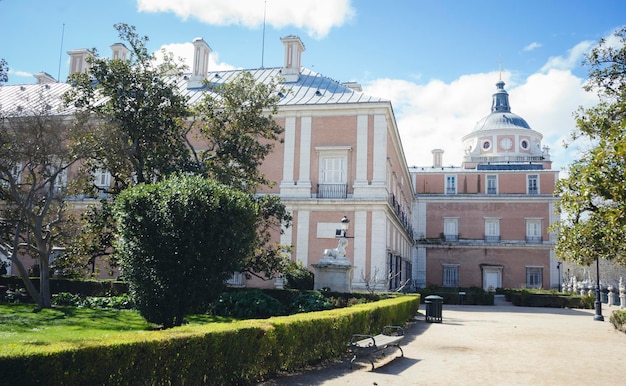 Heritage, Gardens of the city of Aranjuez, located in Spain. Stone palace and beautiful autumn landscapes with beautiful fountains and mythological figures