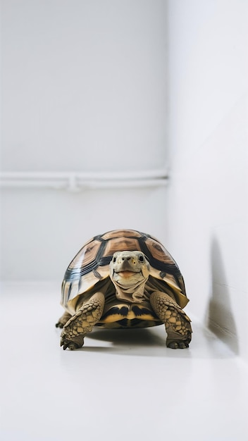 Photo hermans tortoise in front of a white backgroung