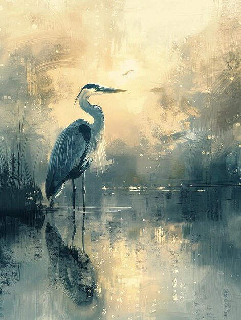 Photo heron in a misty morning