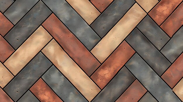 Photo herringbone brick wall tiles in beige brown and gray colors seamless pattern 3d rendering illustration