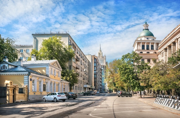 Herzen Museum in Sitsev Vrazhek Lane in Moscow on a summer morning