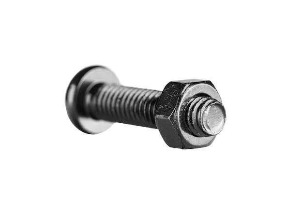 Photo hex socket head screw with nut in black color on isolated white background