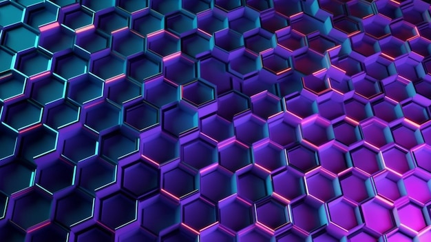 Hexagon Grid with Futuristic Blue and Purple Gradient