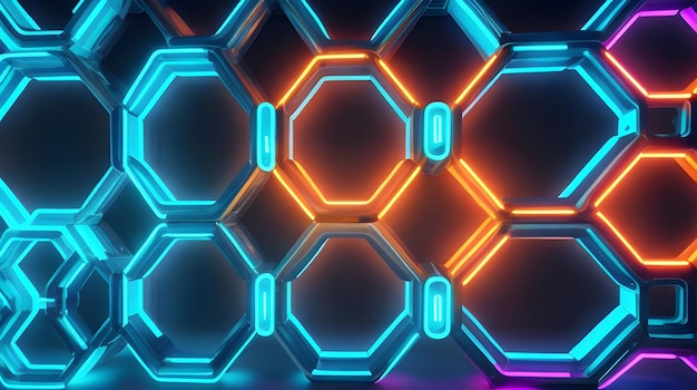 Hexagon neon light abstract background