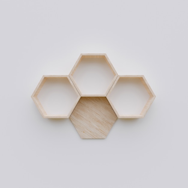 Hexagon shelf copy space, hexagon 3d rendering