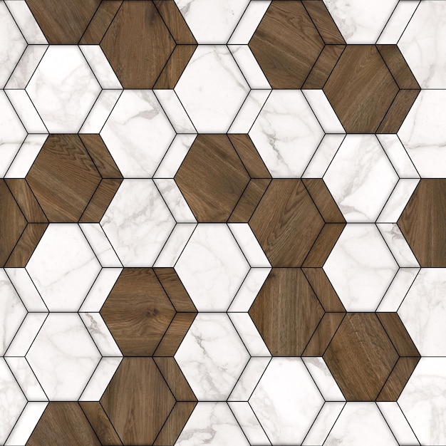 Photo hexagon tiles geometric decor marble and wooden texture home decor