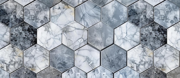 Photo hexagon tiles made of solid marble with white seams on high quality seamless wallpaper