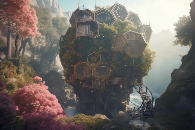 Hexagon tree house fantasy world