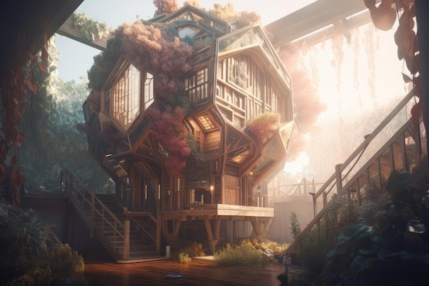 Hexagon tree house fantasy world