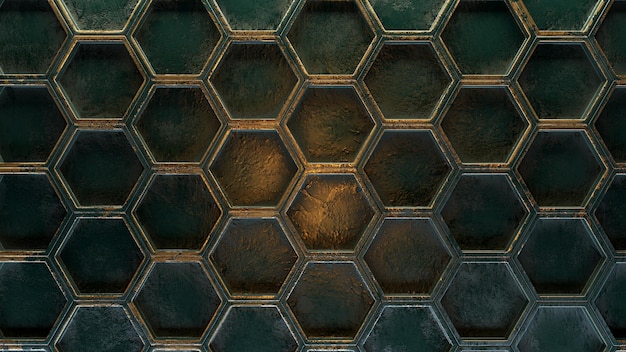 Hexagonal background with real metallic texture 3d render