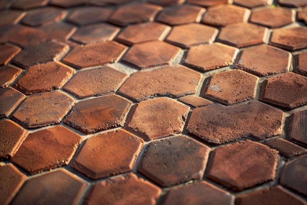 Photo hexagonal clay brick patio paving design