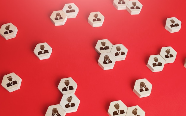 Hexagonal figures of business people Hiring new employees and recruiting staff