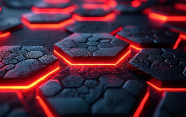 Hexagonal Pattern with Red Neon Lights