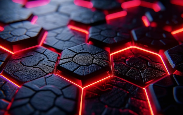 Hexagonal Pattern with Red Neon Lights