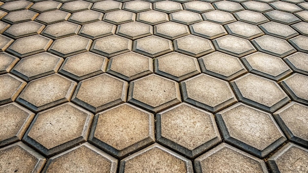 Photo hexagonal pavement stones with honeycomb pattern wideangle view