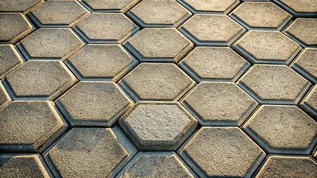 Photo hexagonal paving stones with honeycomb pattern closeup