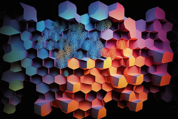 Hexagons projecting from the backdrop