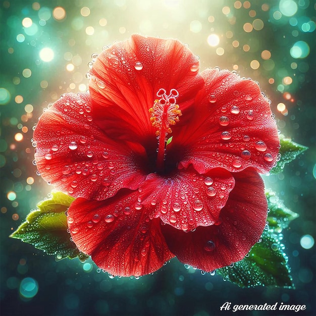 Hibiscus flower with leaves on white background