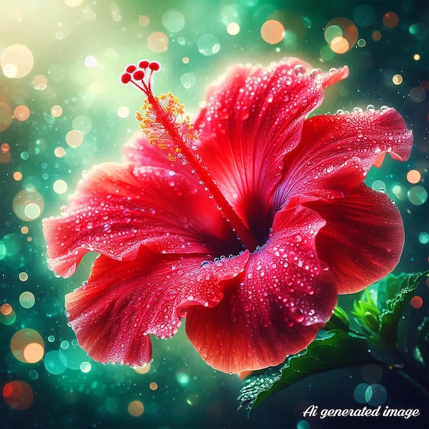 Hibiscus flower with leaves on white background