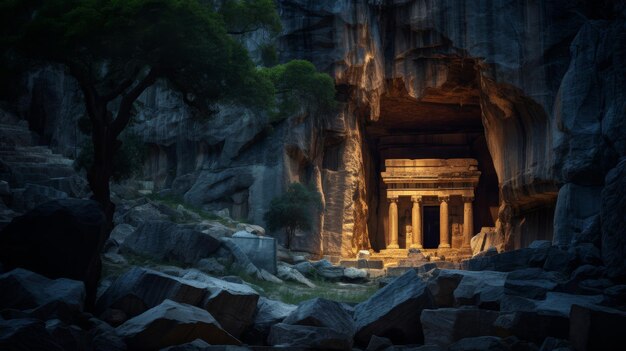 Hidden cave under Acropolis believed to hide ancient treasures lit by torchlight