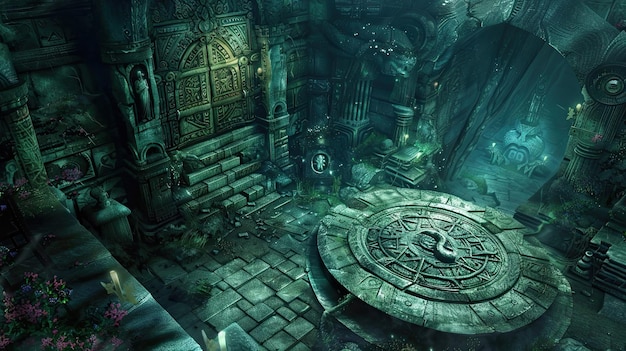 A hidden chamber containing a powerful artifact protected by ancient forces portal Ruins buildings of ancient civilizations mysticism paranormalism otherworldly forces magic Generative by AI