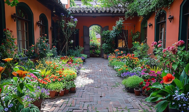 Hidden courtyard flower garden a secluded and private retreat transparent background PNG PSD