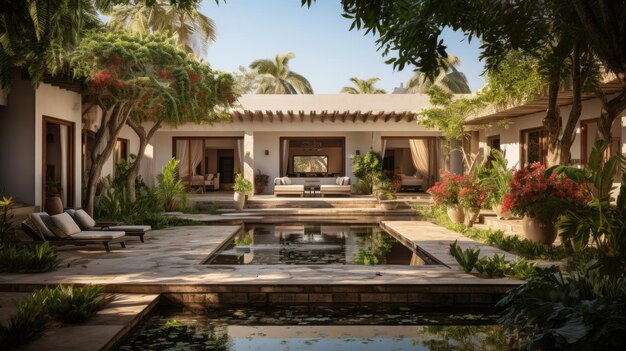 Photo hidden courtyard at home tranquil courtyard with stone walkways