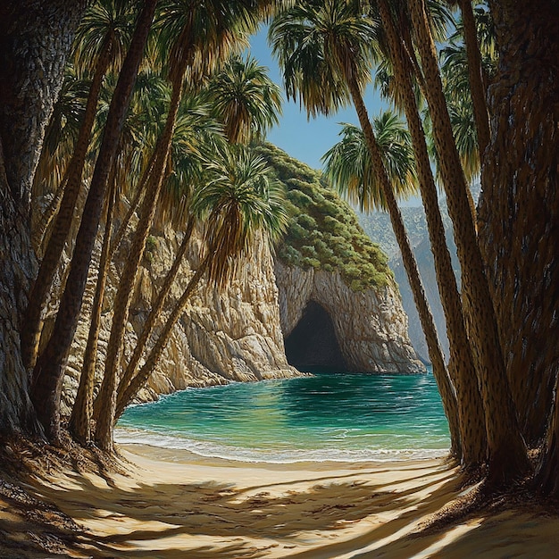 Photo hidden cove lined with palm trees