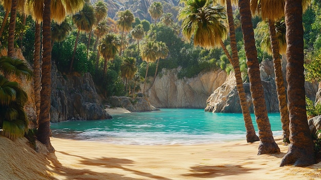 Photo hidden cove lined with palm trees