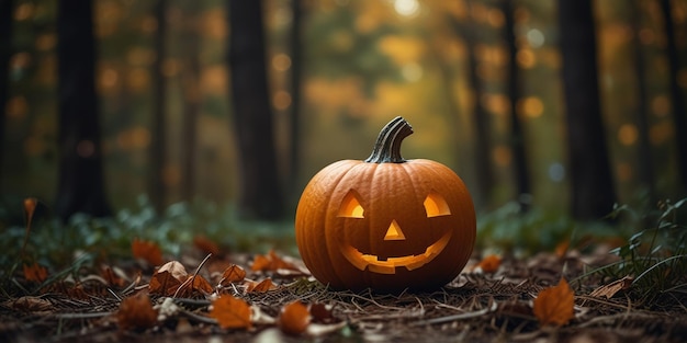 Hidden in the Woods Glowing Pumpkin Creates Spooky Ambiance Halloween Scene